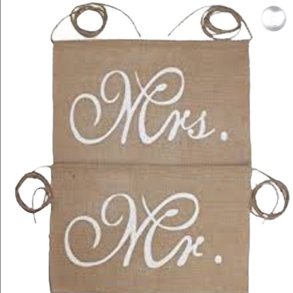 Mrs. and Mr. Burlap Wedding Chair Signs NWT - Picture 3 of 8